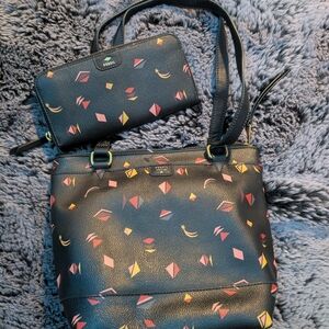 Fossil Geometric Patterned Tote And Wallet Set